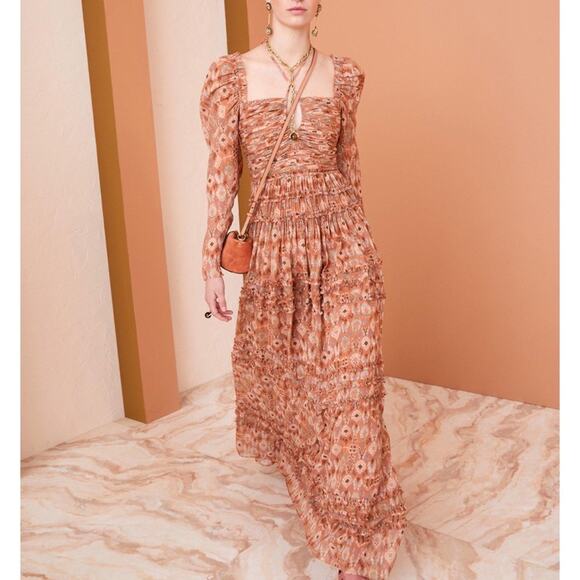 Ulla Johnson Rabia Horizon Brown Printed Silk Blend Maxi Gown Dress Women’s 2 - Picture 3 of 15